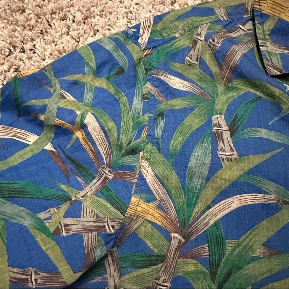 J. Crew Blue Bamboo Hawaiian Shirt Short Sleeve Button Down Cotton Men’s Size XL